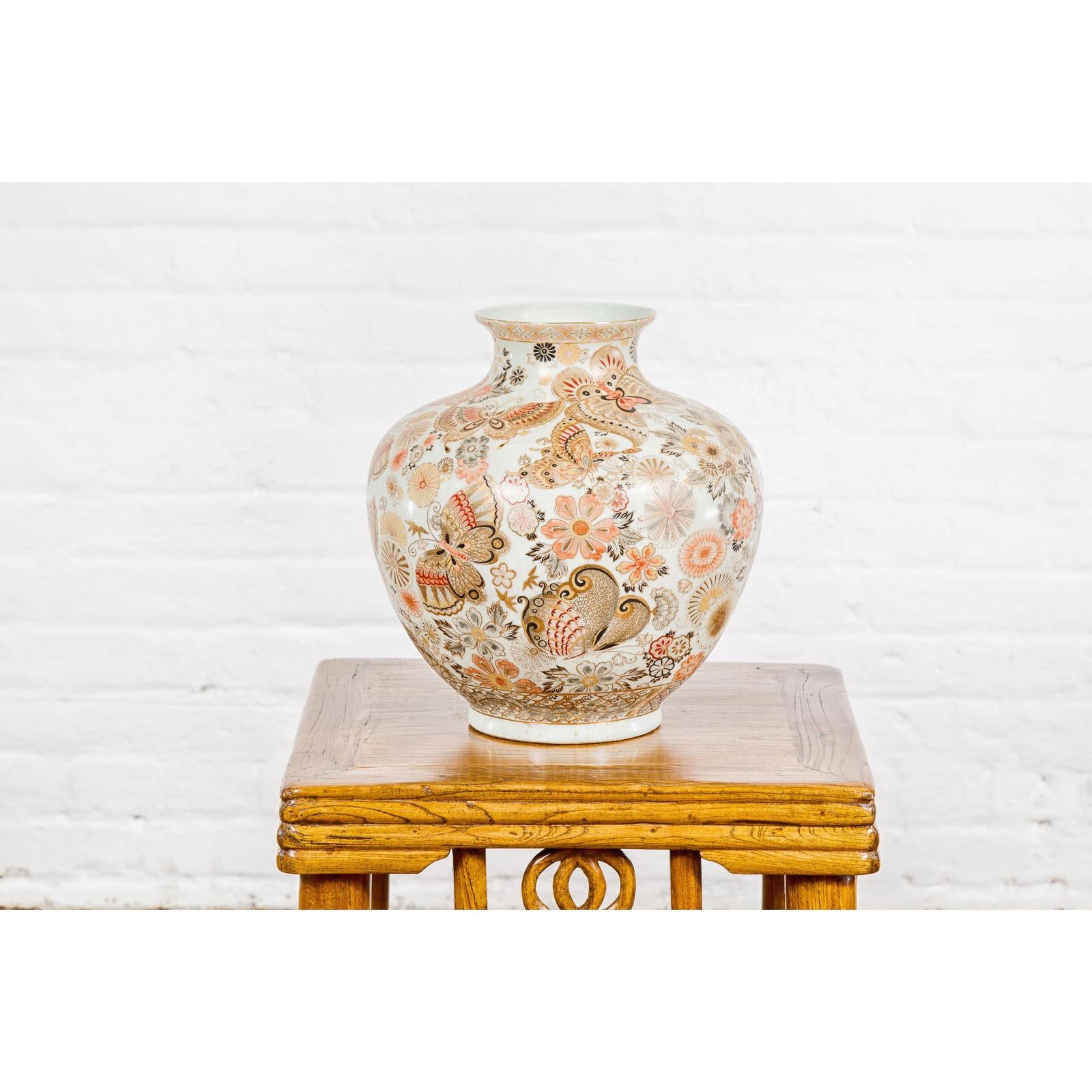 Kutani Style Vintage Vase with Flowers and Butterflies