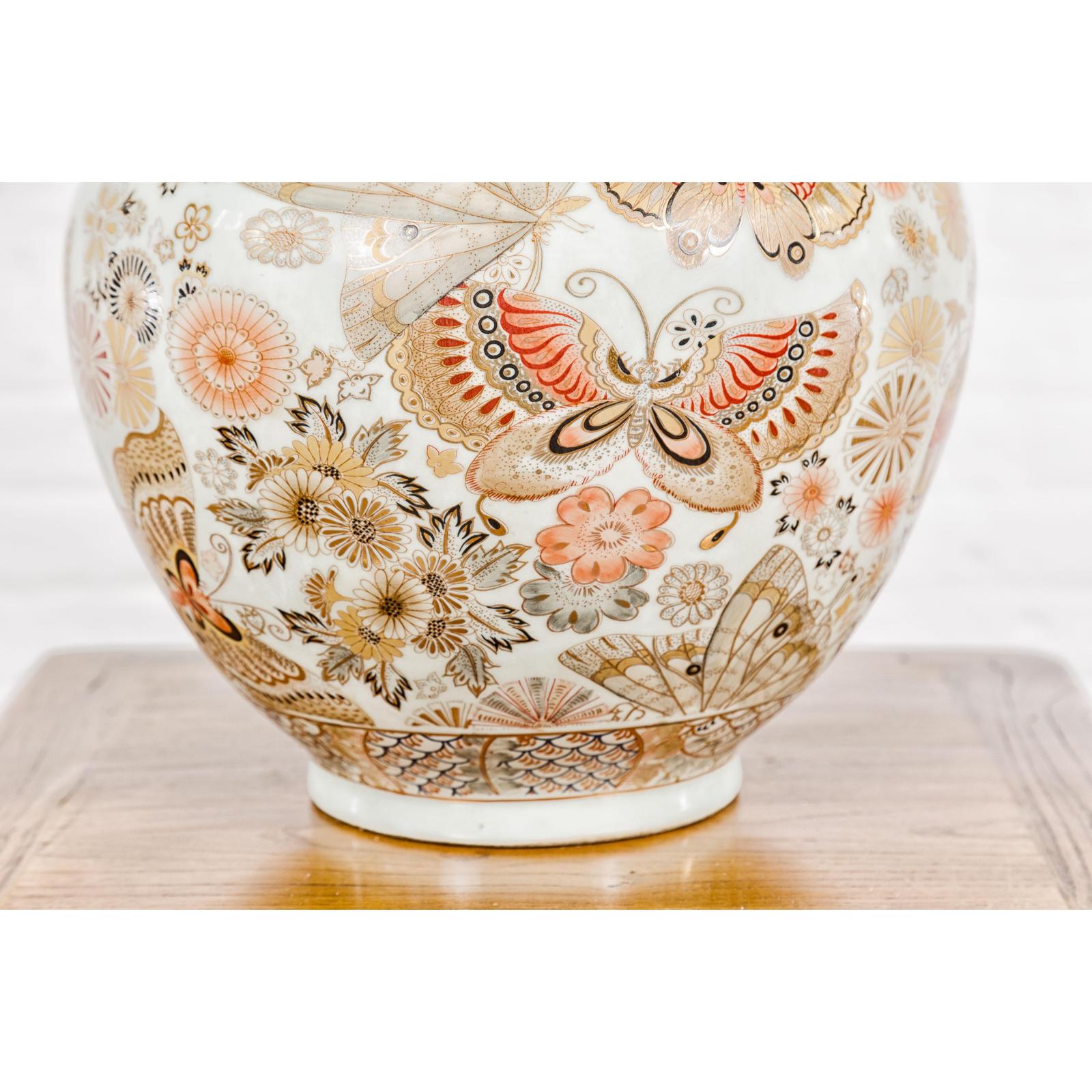 Kutani Style Vintage Vase with Flowers and Butterflies