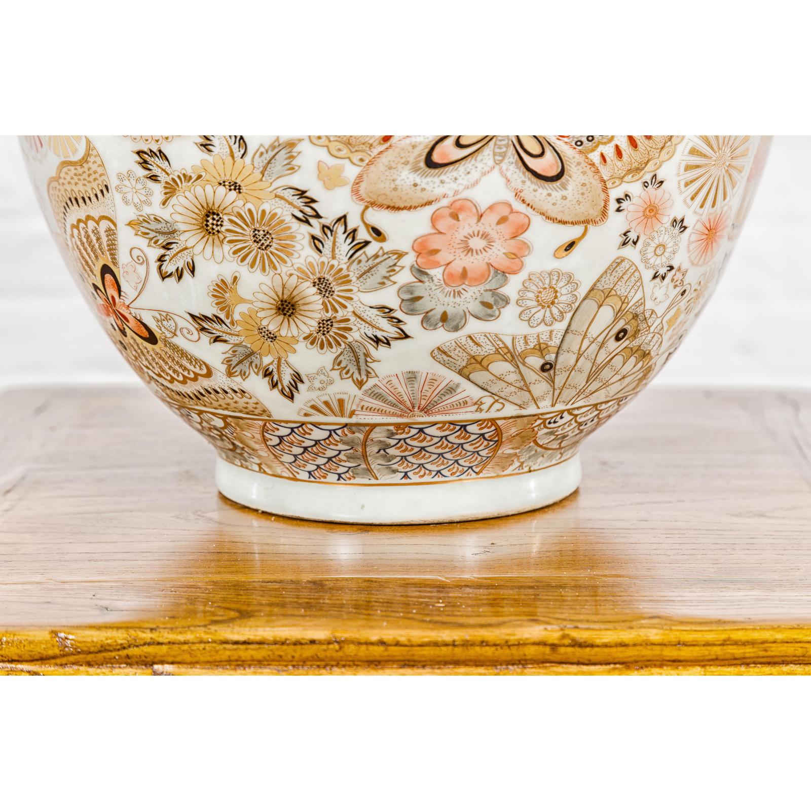 Kutani Style Vintage Vase with Flowers and Butterflies