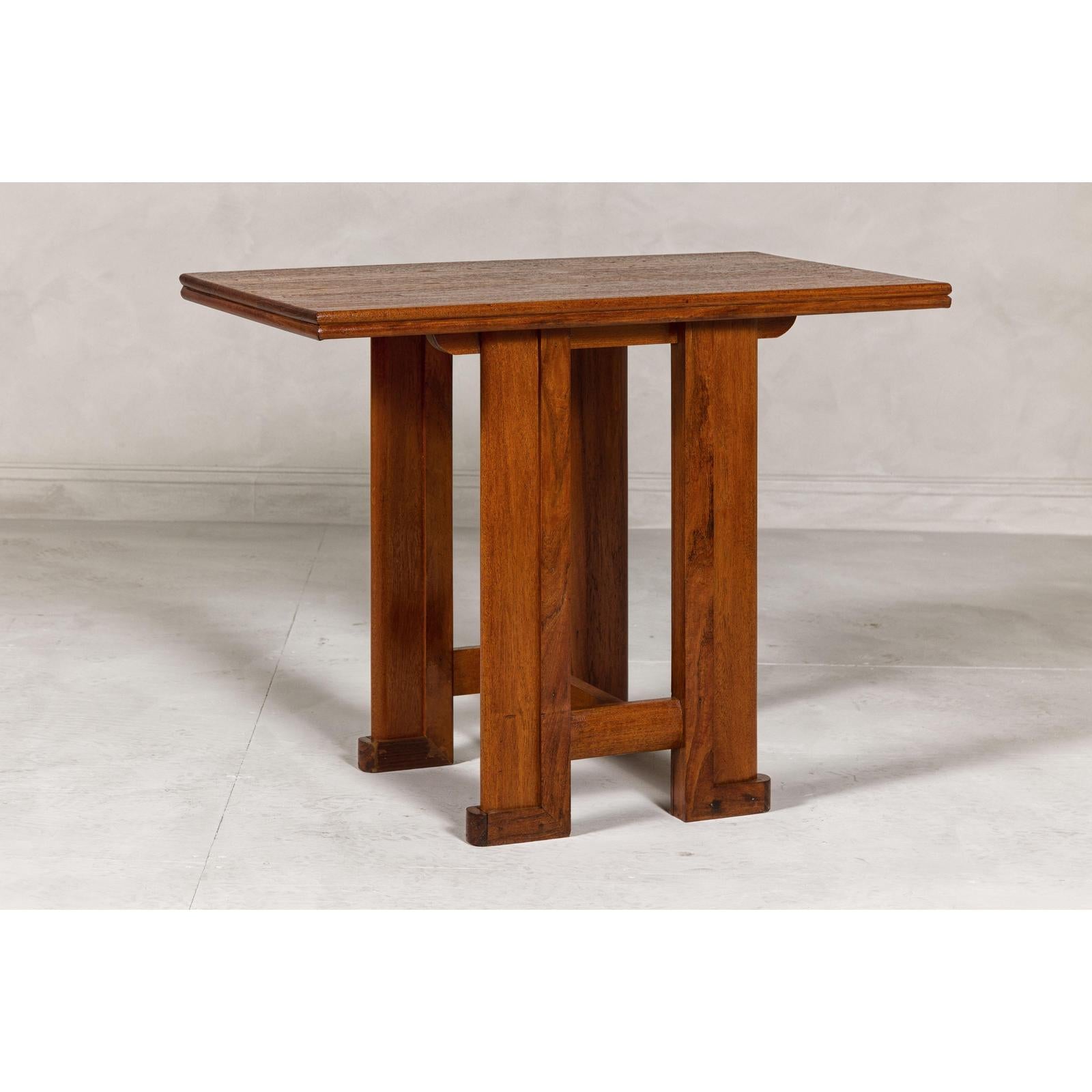 Midcentury Wooden Console Table with Art Deco Inspired Base