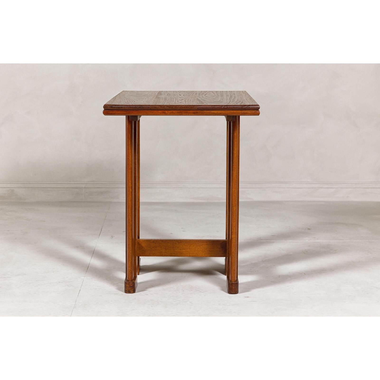 Midcentury Wooden Console Table with Art Deco Inspired Base