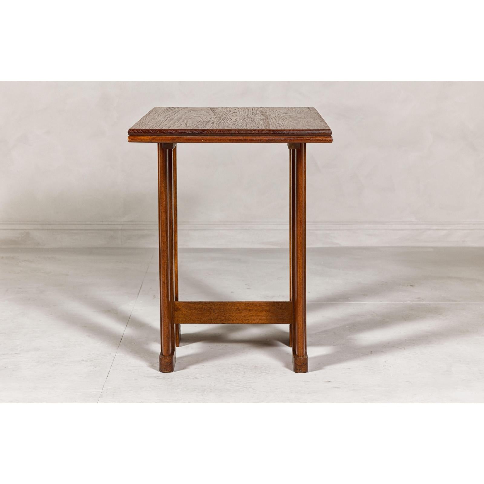 Midcentury Wooden Console Table with Art Deco Inspired Base