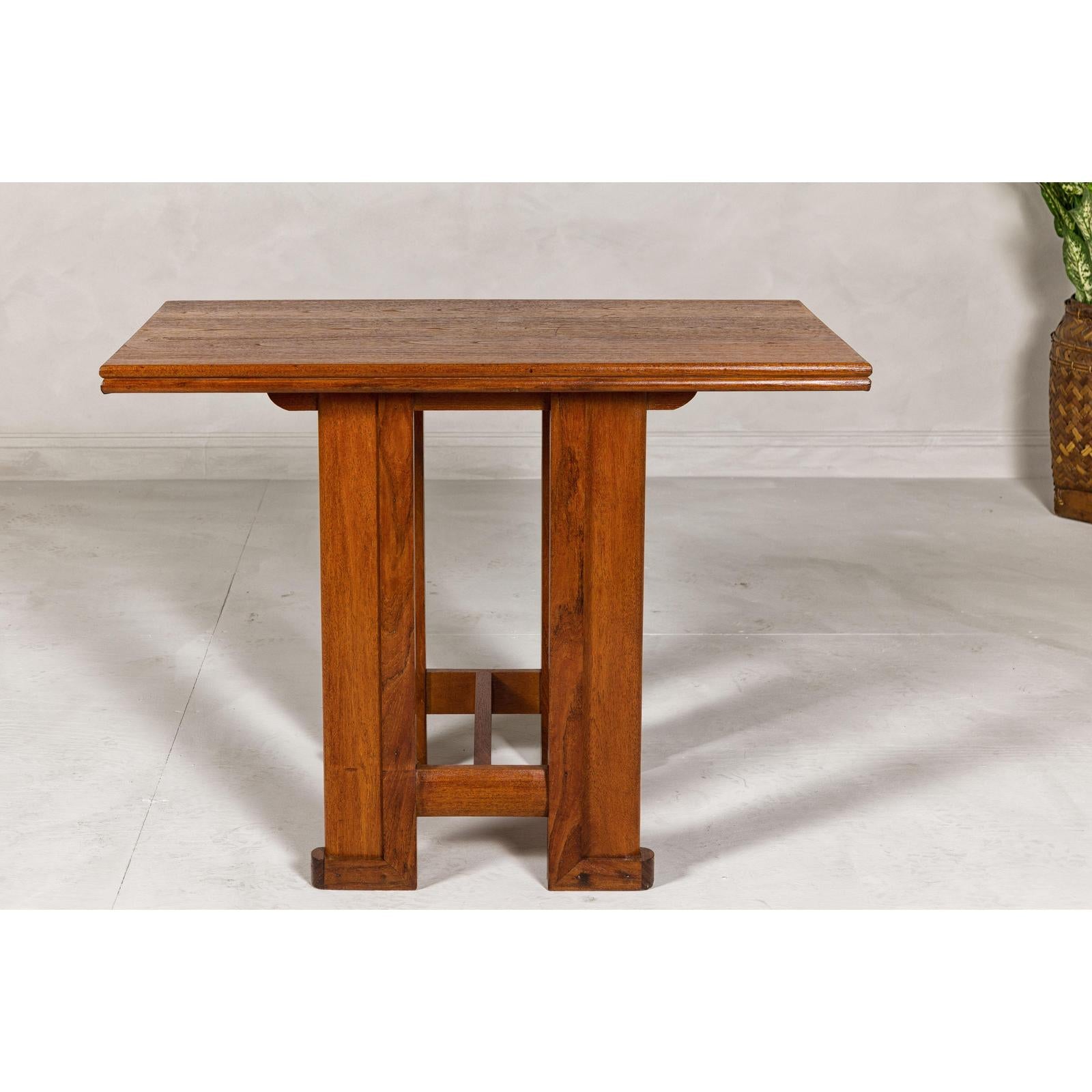 Midcentury Wooden Console Table with Art Deco Inspired Base