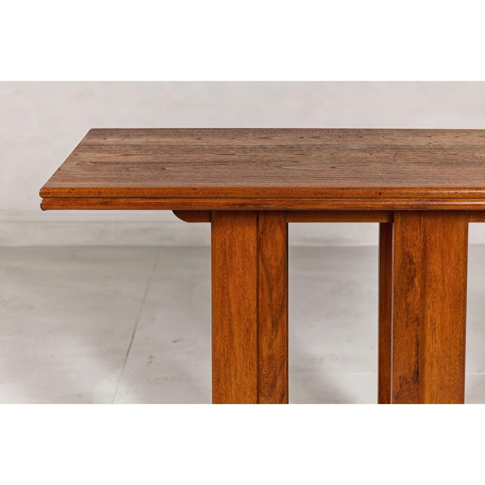 Midcentury Wooden Console Table with Art Deco Inspired Base