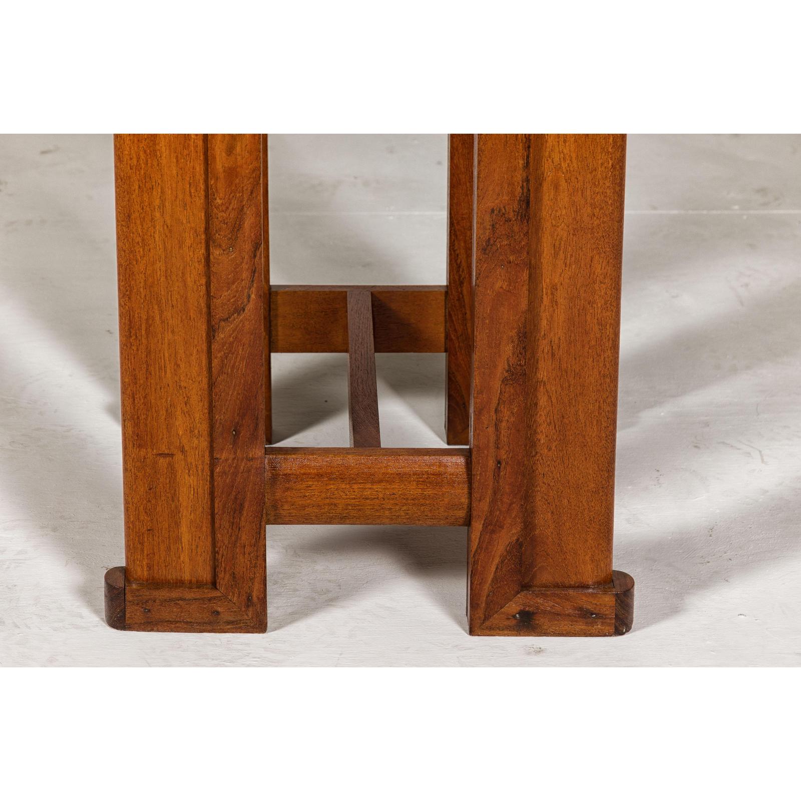 Midcentury Wooden Console Table with Art Deco Inspired Base