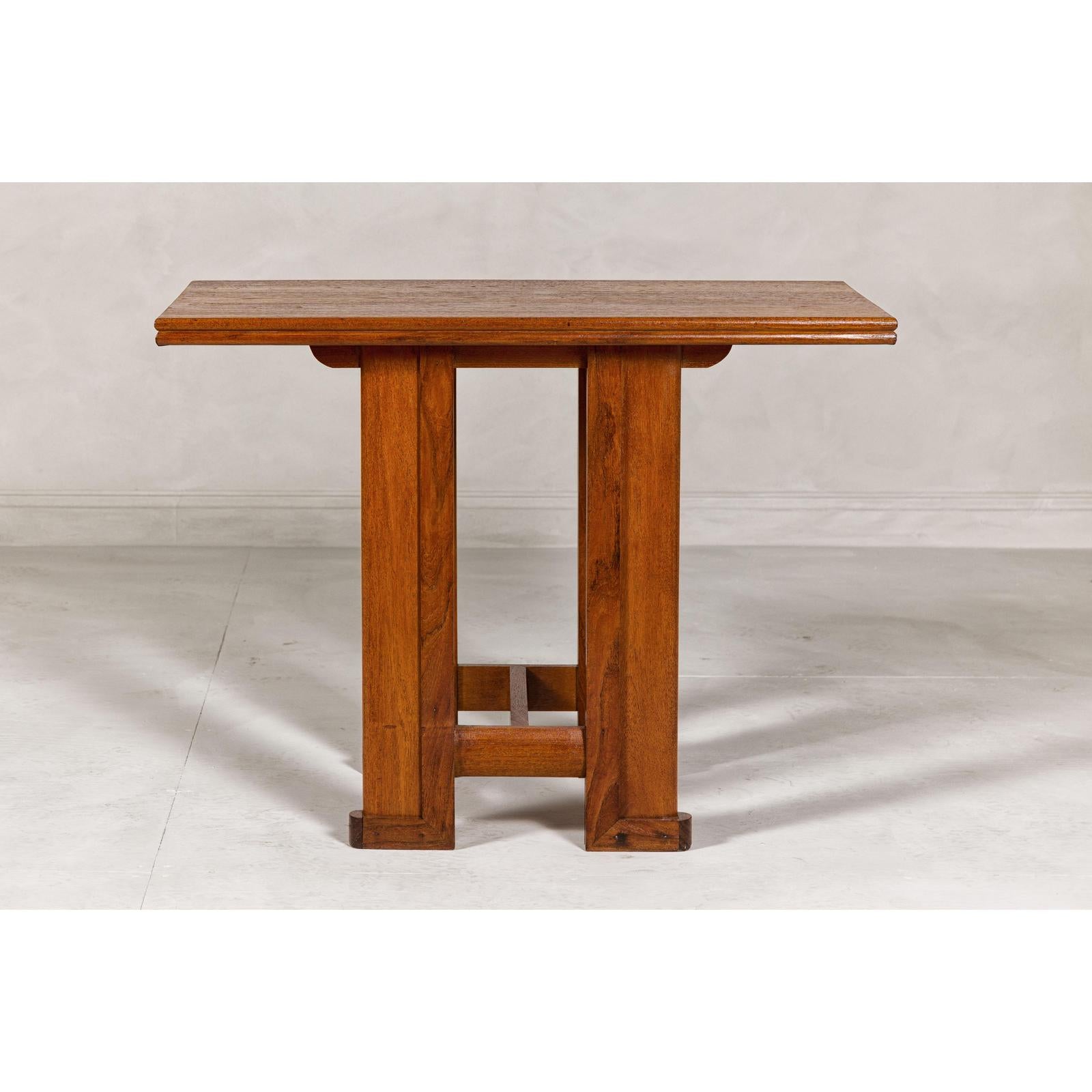 Midcentury Wooden Console Table with Art Deco Inspired Base