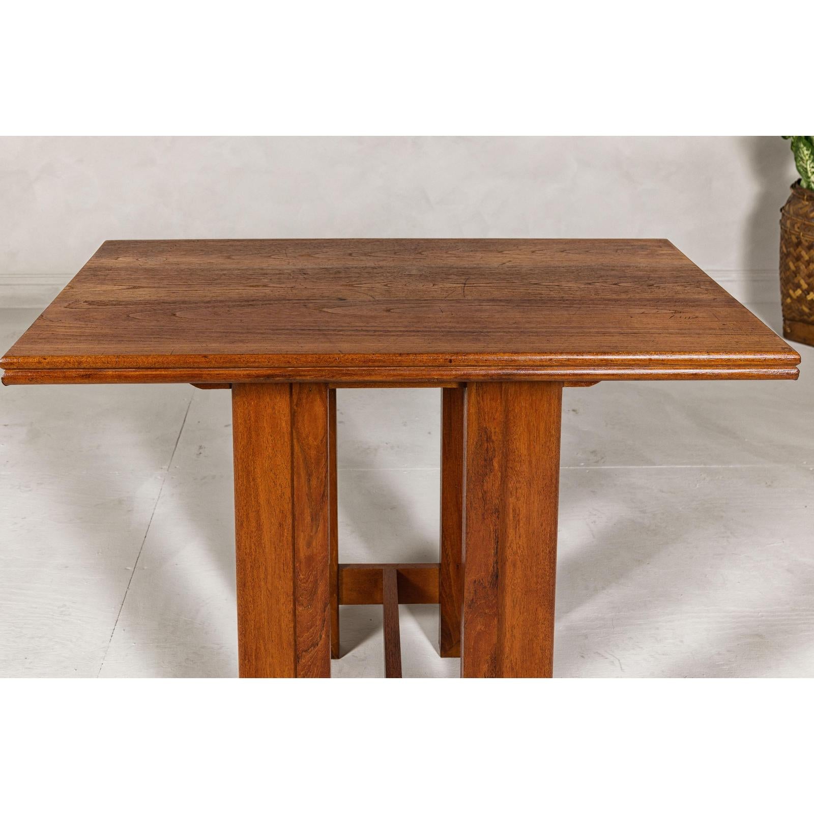 Midcentury Wooden Console Table with Art Deco Inspired Base