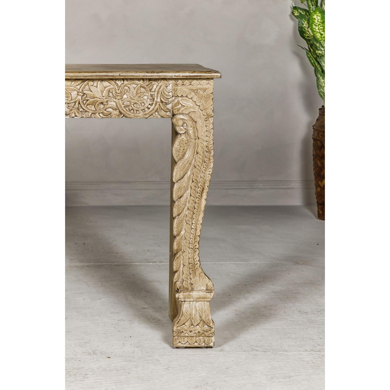 Mughal Style Console Table with Beautiful Carved Foliage