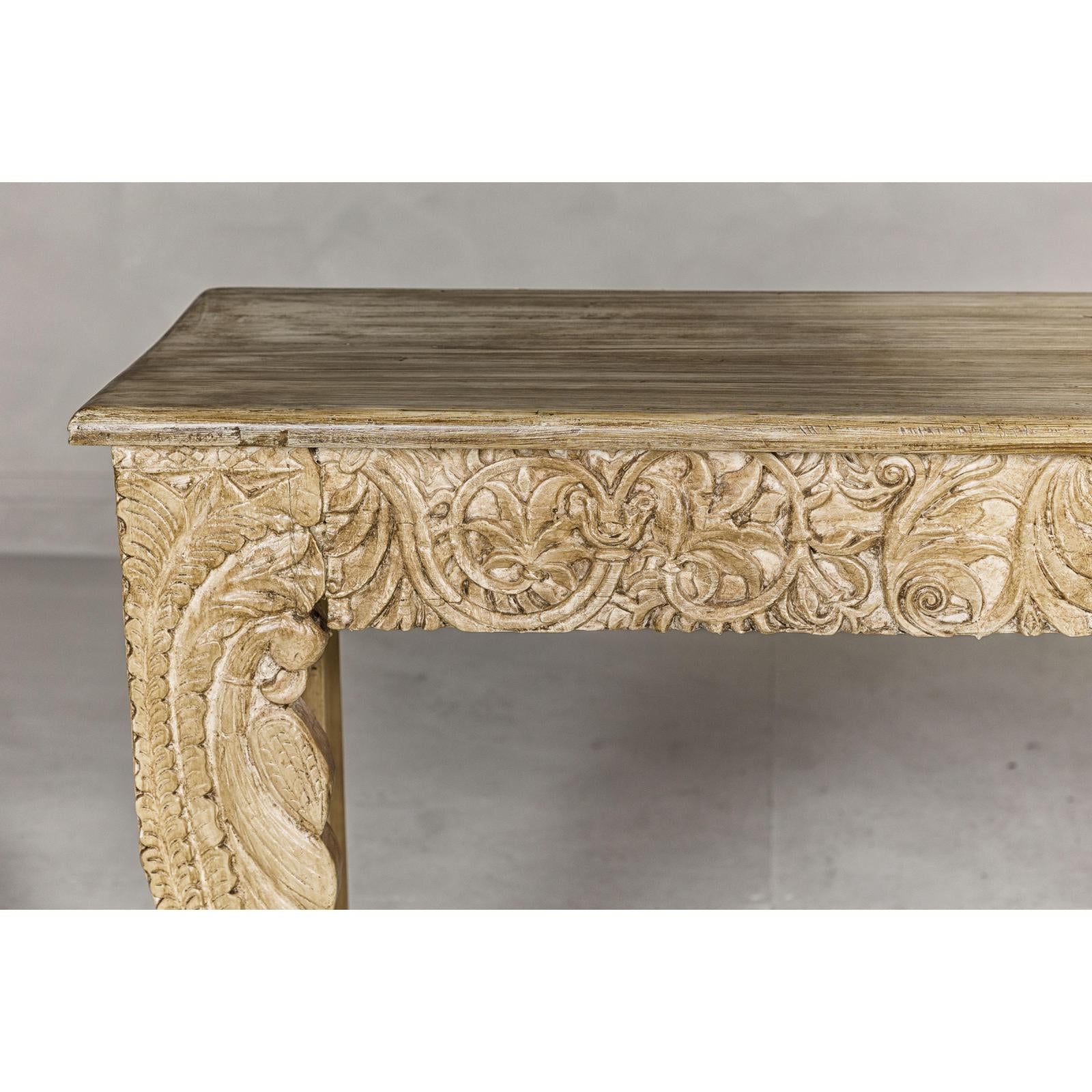 Mughal Style Console Table with Beautiful Carved Foliage