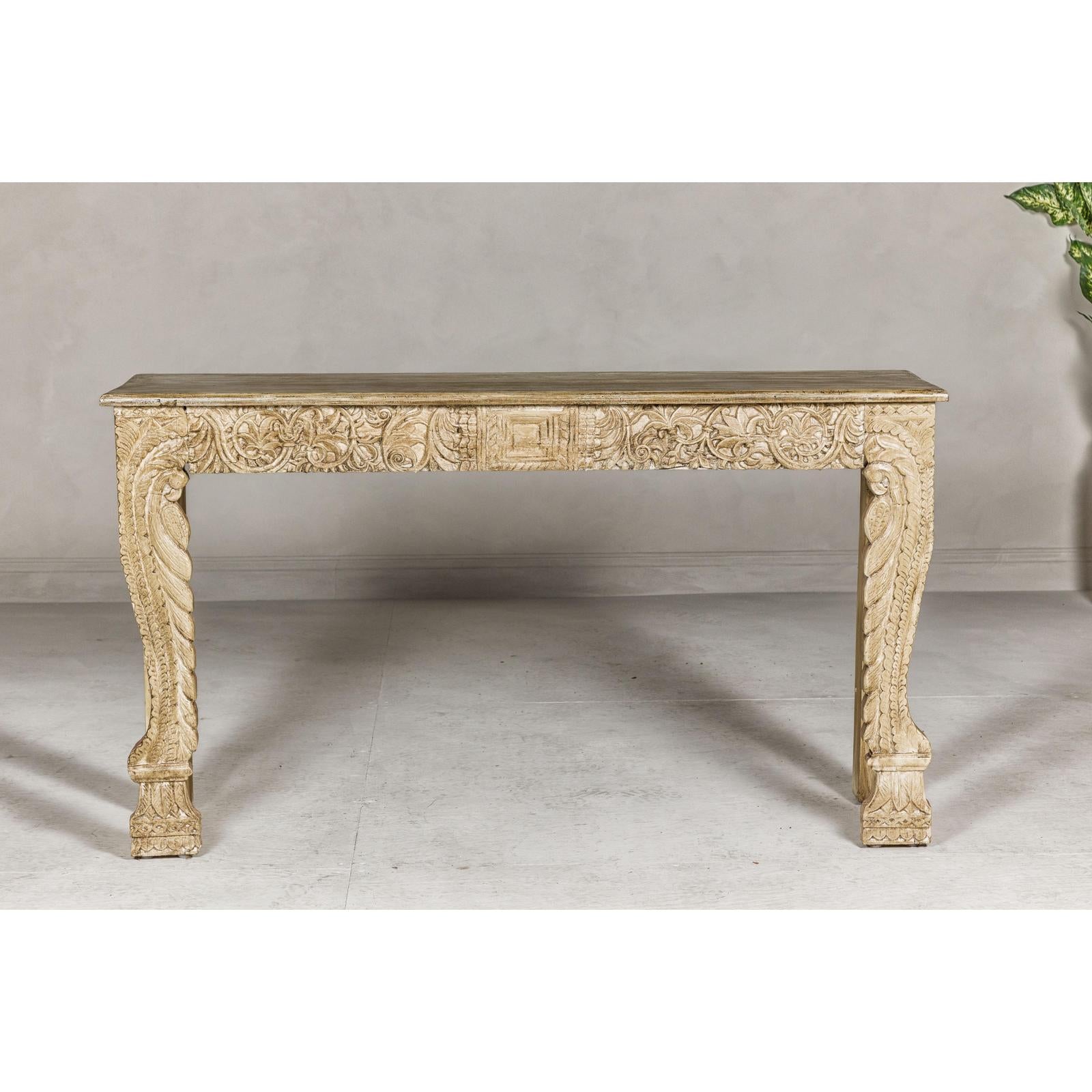 Mughal Style Console Table with Beautiful Carved Foliage