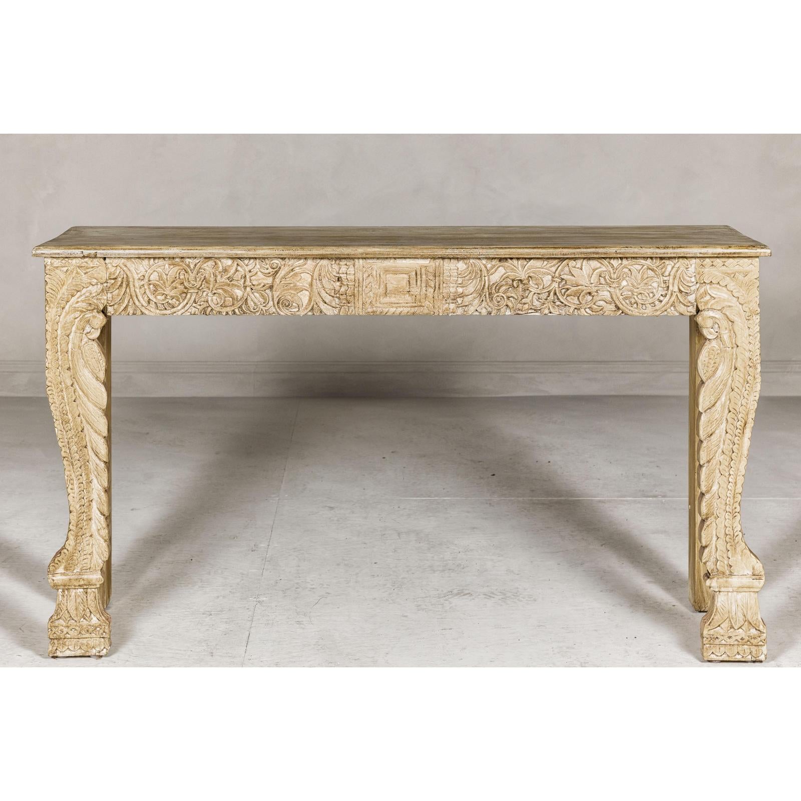 Mughal Style Console Table with Beautiful Carved Foliage