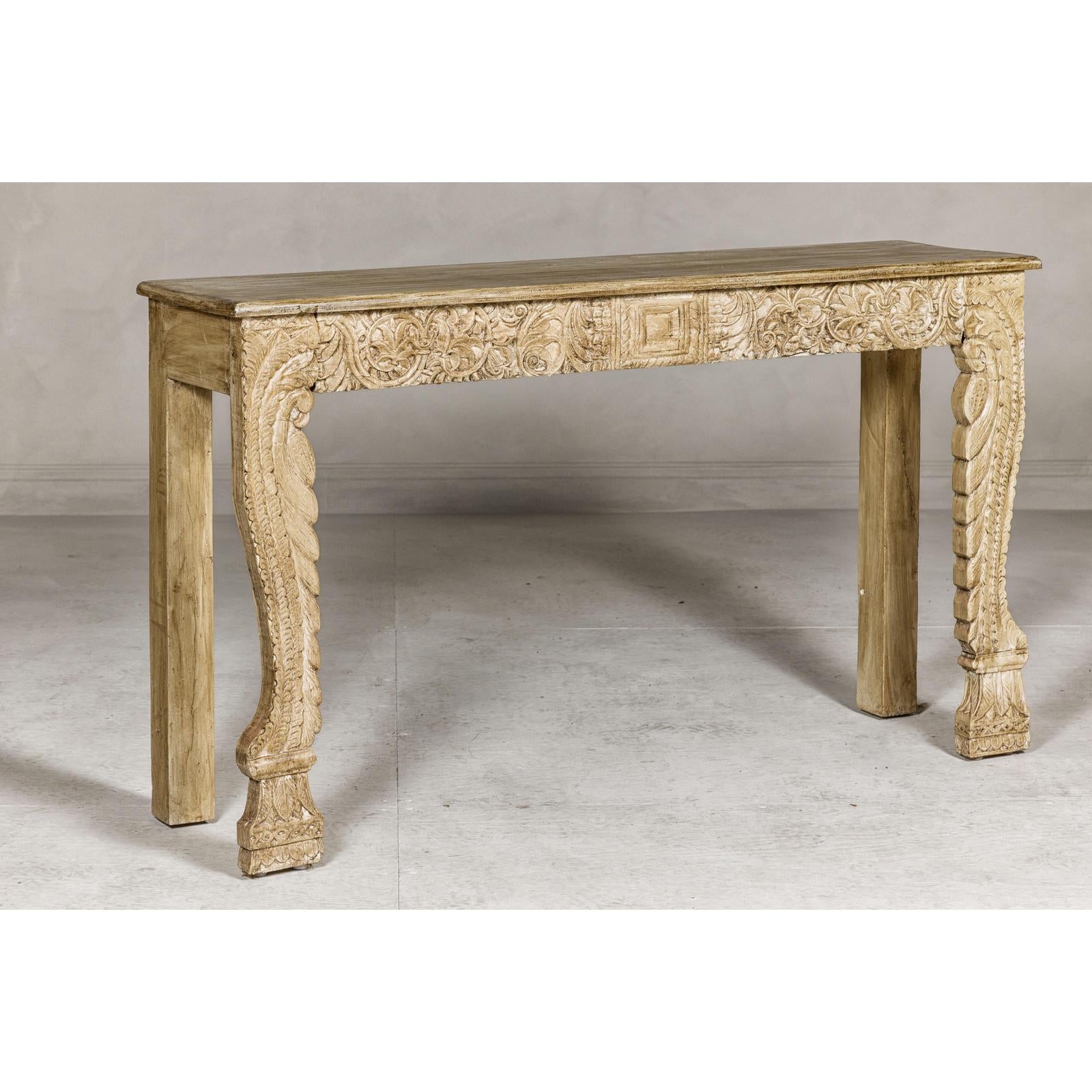 Mughal Style Console Table with Beautiful Carved Foliage