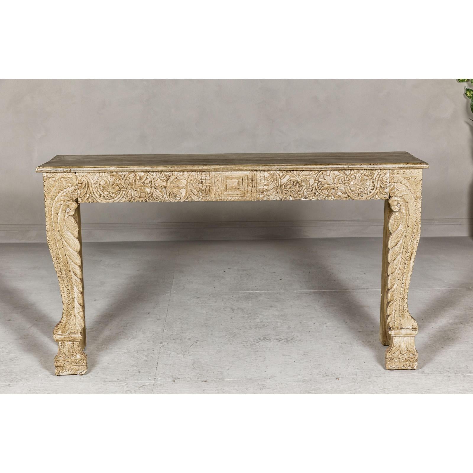 Mughal Style Console Table with Beautiful Carved Foliage
