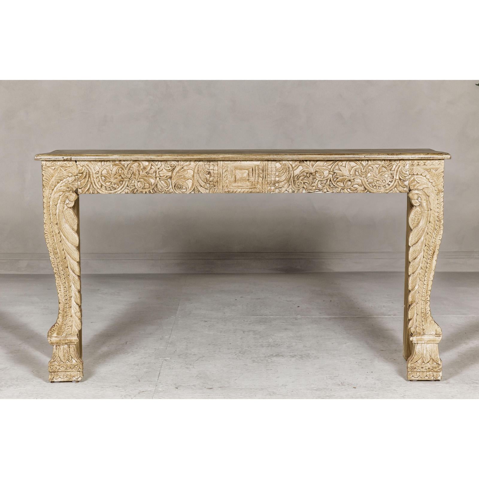 Mughal Style Console Table with Beautiful Carved Foliage