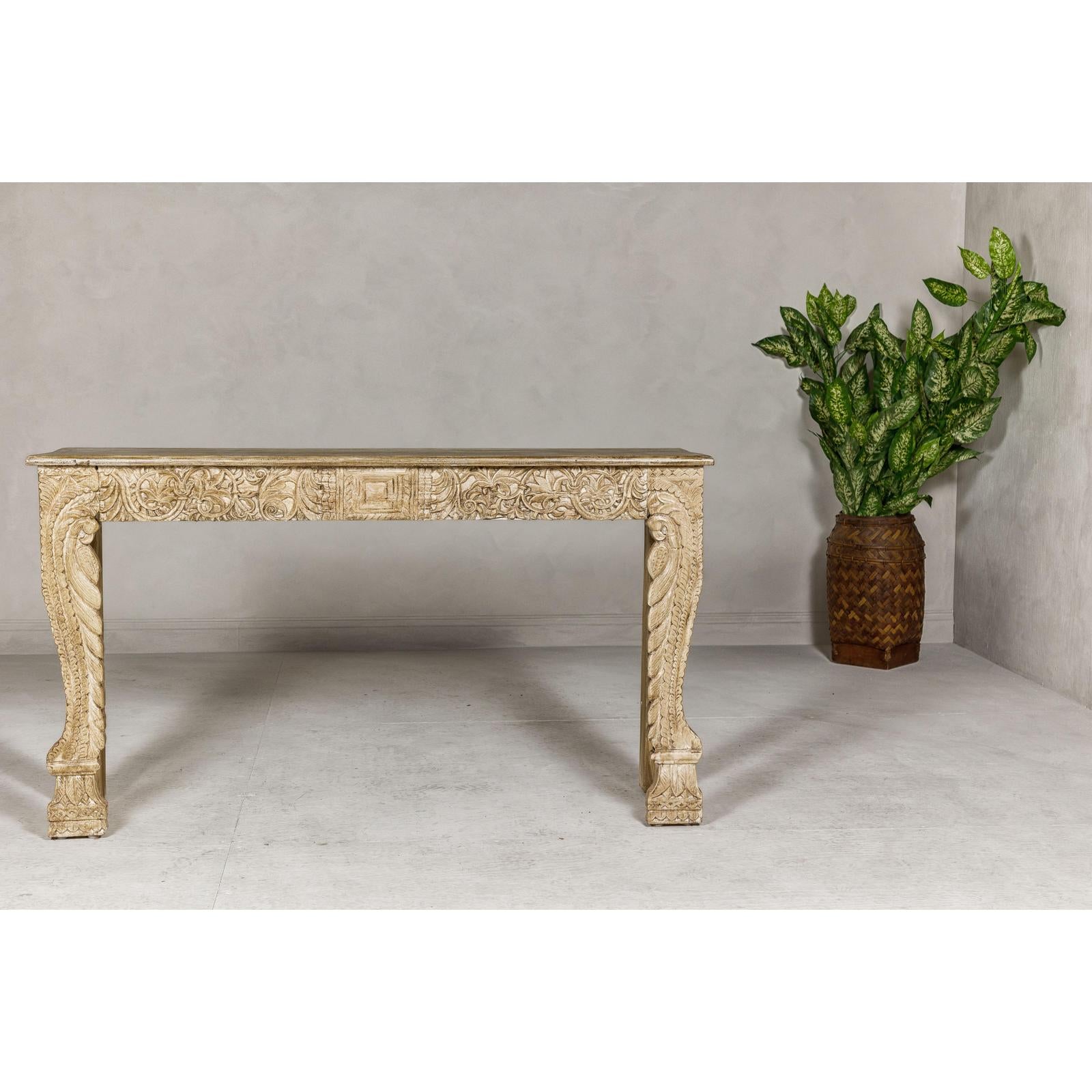 Mughal Style Console Table with Beautiful Carved Foliage