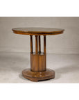 Midcentury Round Top Side Table with Column Supports and Tambour Base