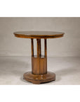 Midcentury Round Top Side Table with Column Supports and Tambour Base
