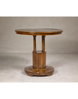 Midcentury Round Top Side Table with Column Supports and Tambour Base