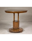 Midcentury Round Top Side Table with Column Supports and Tambour Base