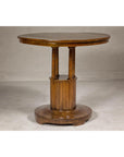 Midcentury Round Top Side Table with Column Supports and Tambour Base
