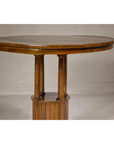 Midcentury Round Top Side Table with Column Supports and Tambour Base