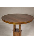 Midcentury Round Top Side Table with Column Supports and Tambour Base