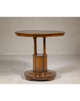 Midcentury Round Top Side Table with Column Supports and Tambour Base