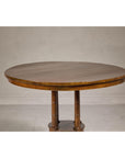 Midcentury Round Top Side Table with Column Supports and Tambour Base