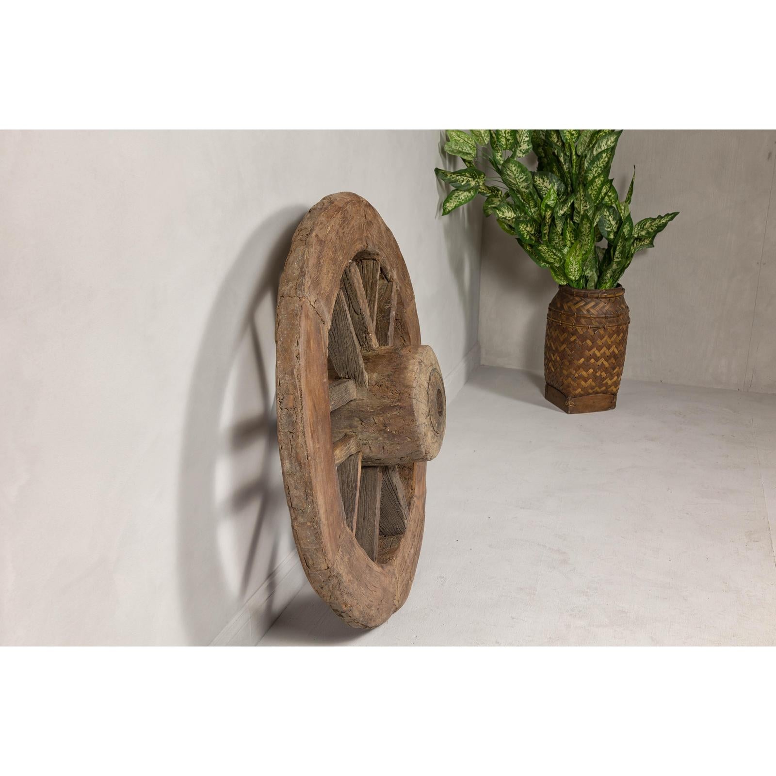 Indian 19th Century Wood and Metal Cart Wheel with Rustic Character