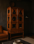 Two-Piece Hardwood Display Cabinet with Glass Paneled Cutouts