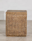 Vintage Woven Rattan Storage Basket with Wood Frame and Lid, alternate angle