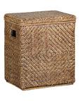 Vintage Woven Rattan Storage Basket with Wood Frame and Lid, reverse view