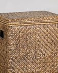 Vintage Woven Rattan Storage Basket with Wood Frame and Lid, base detail
