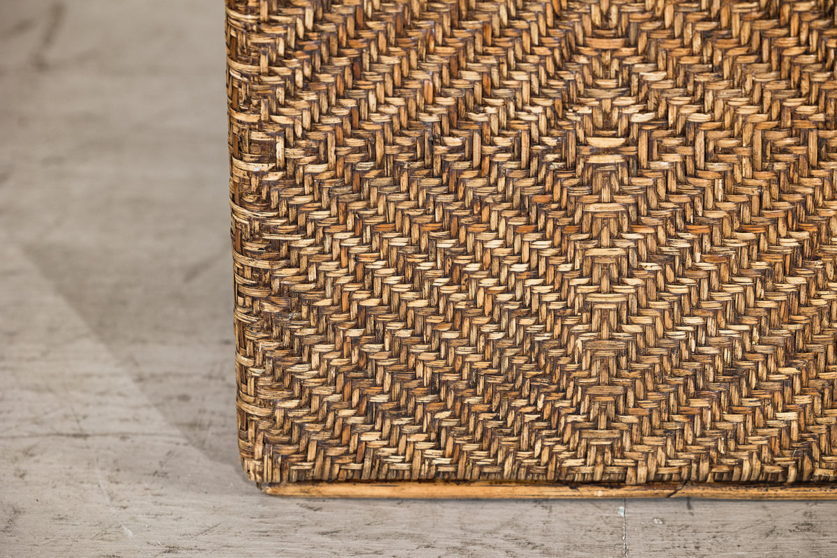 Vintage Woven Rattan Storage Basket with Wood Frame and Lid, additional gallery view 17