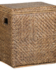 Vintage Woven Rattan Storage Basket with Wood Frame and Lid, full object on a white background