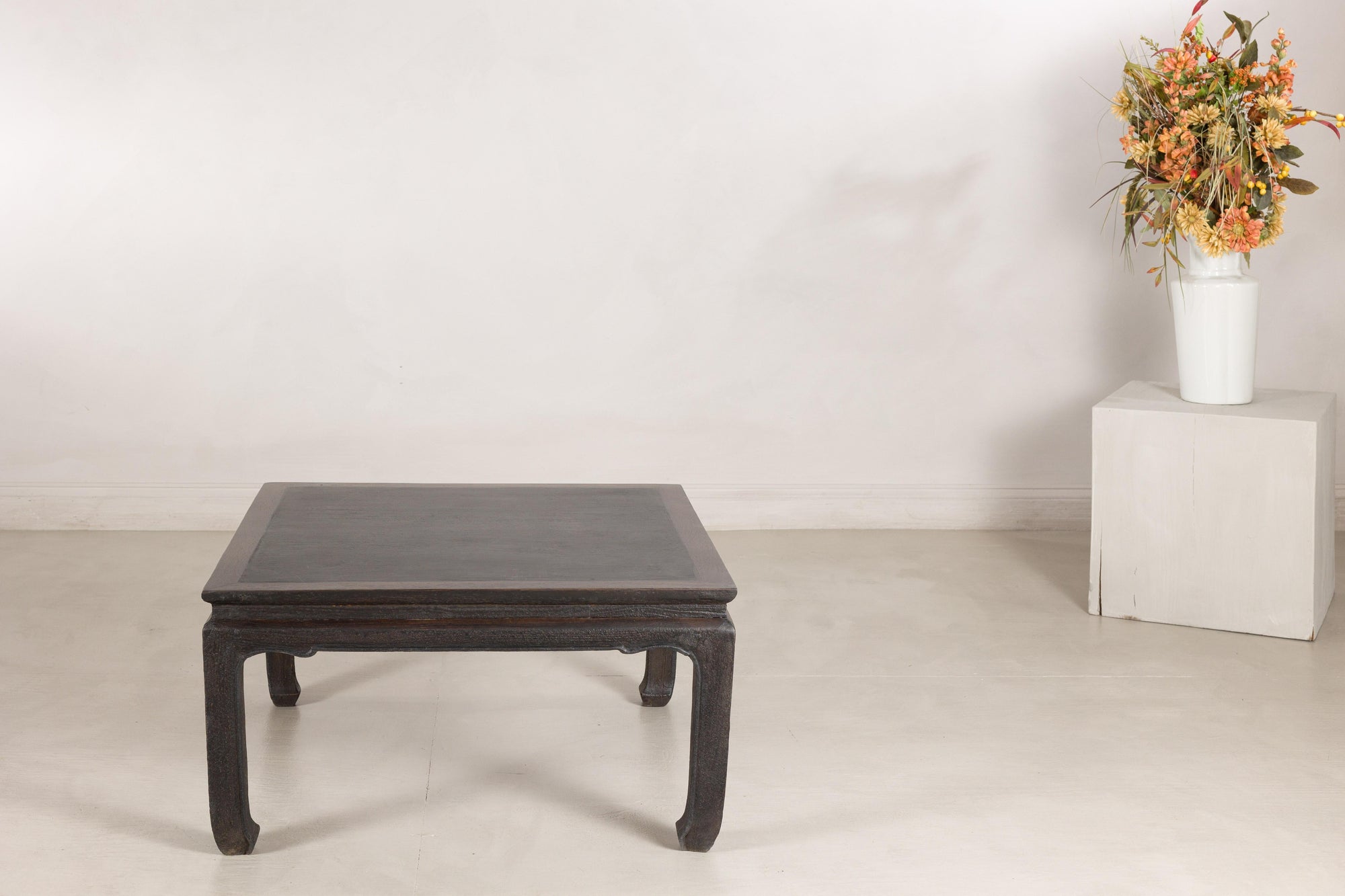 Chinese hardwood and dark stone coffee table front view