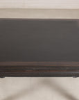 Chinese hardwood and dark stone coffee table base view