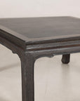 Chinese hardwood and dark stone coffee table close-up detail