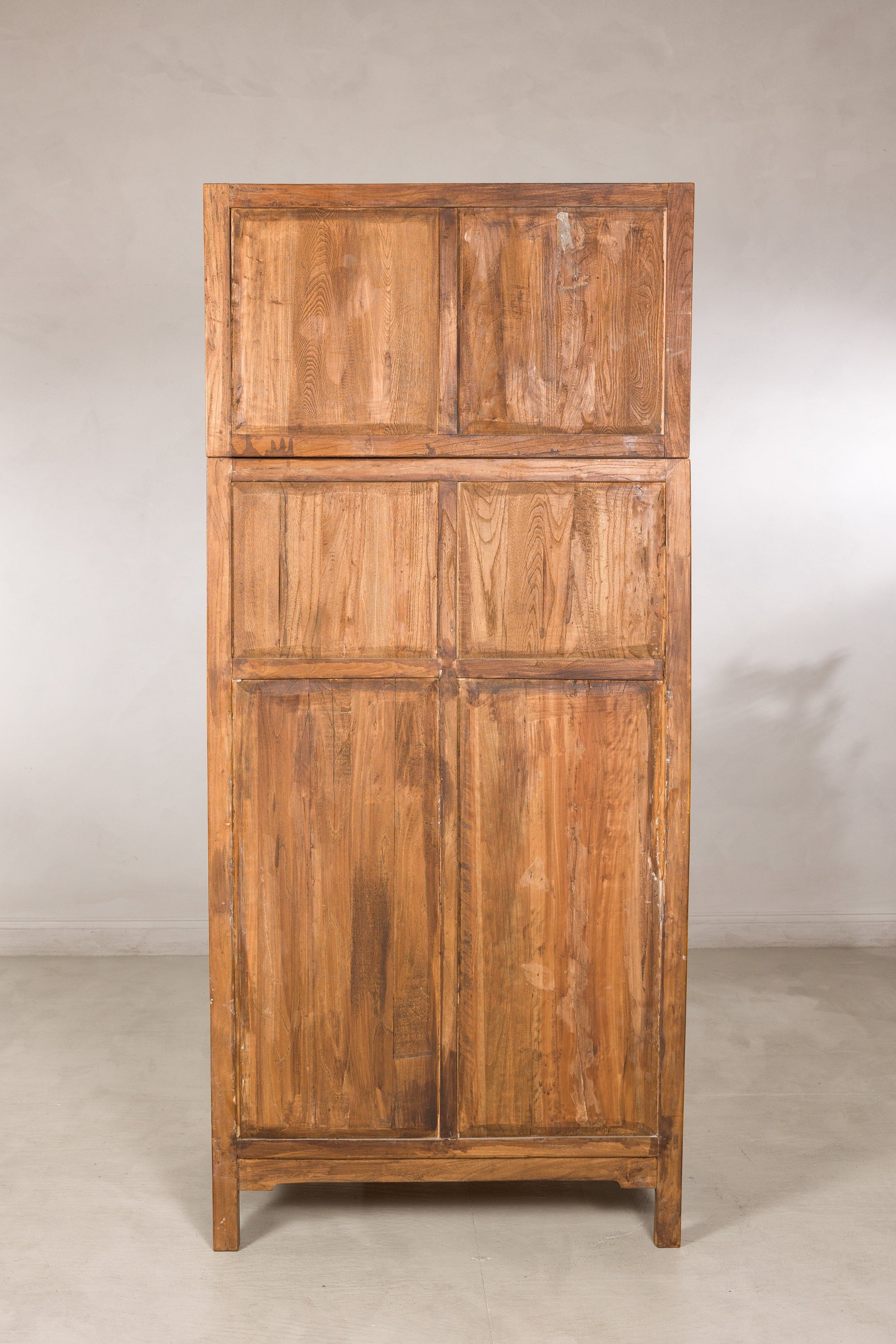 Full back view of the tall Chinese elm cabinet