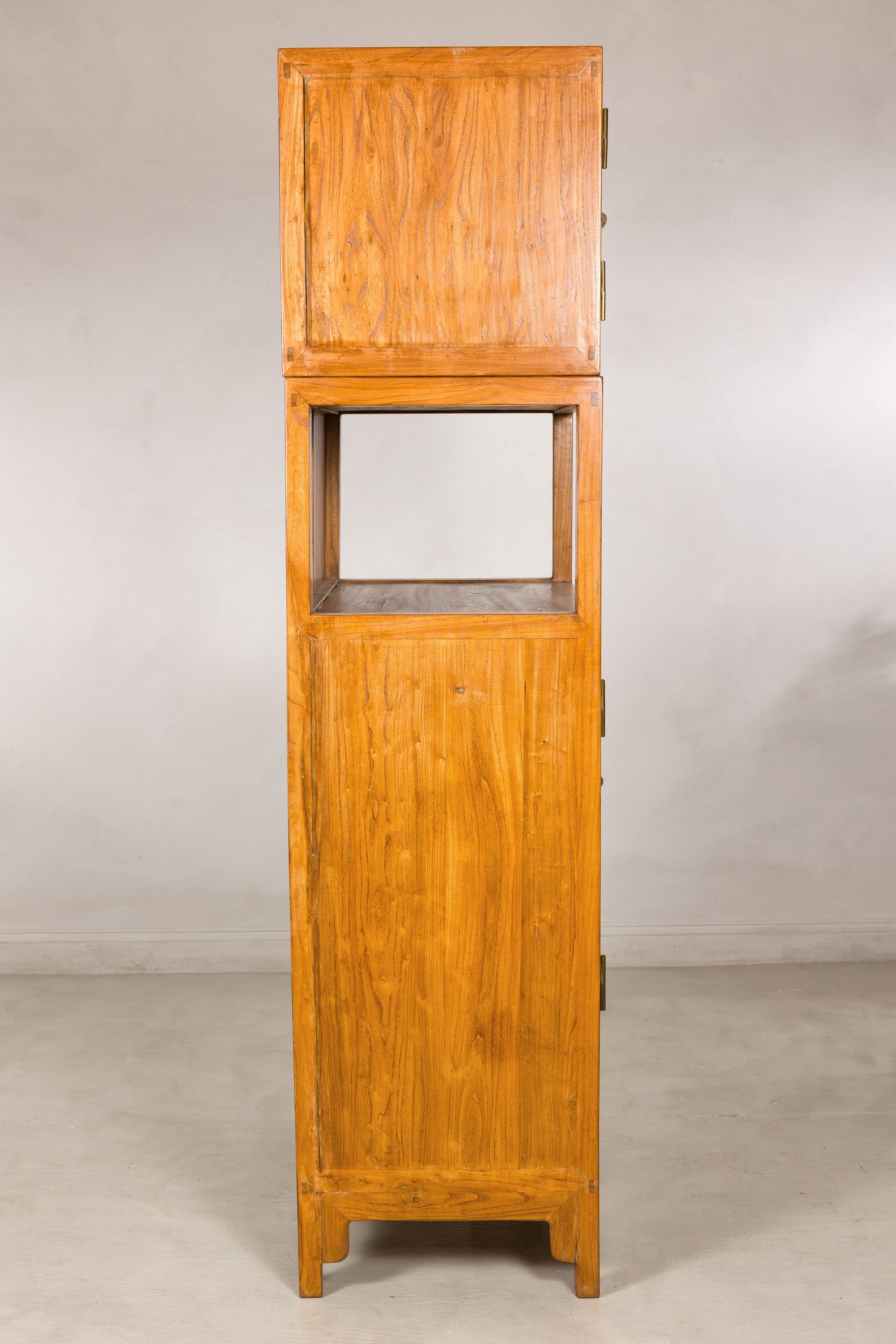 Right side profile of the tall elm cabinet