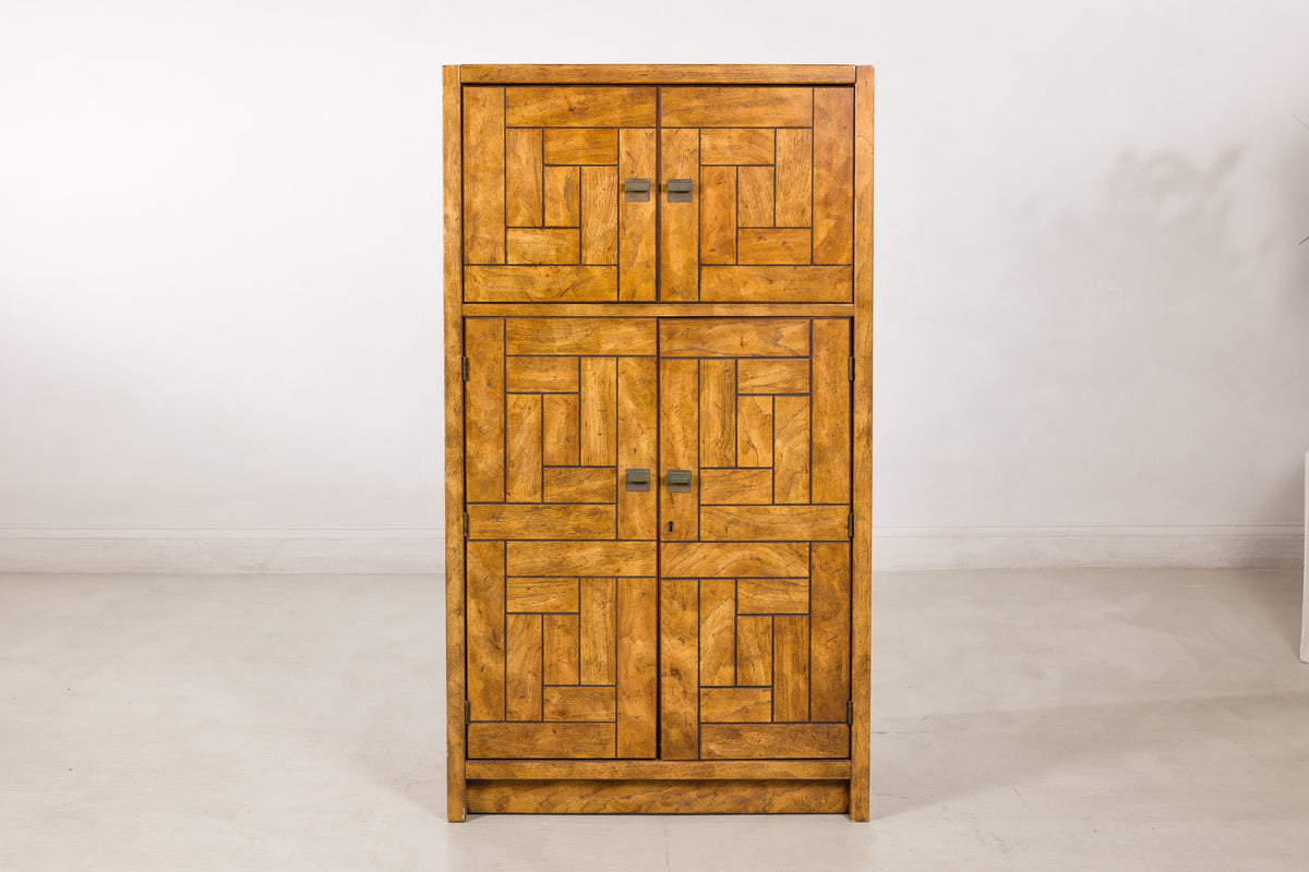 1970s American Drexel Woodbriar Pecan Dry Bar Cabinet, full gallery view