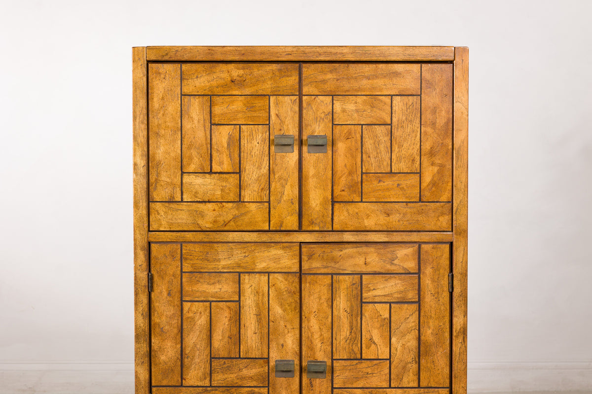 1970s American Drexel Woodbriar Pecan Dry Bar Cabinet, alternate angle