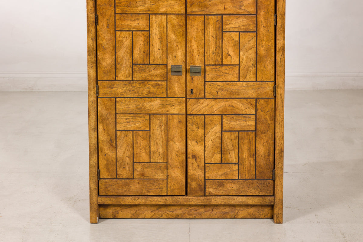 1970s American Drexel Woodbriar Pecan Dry Bar Cabinet, side view