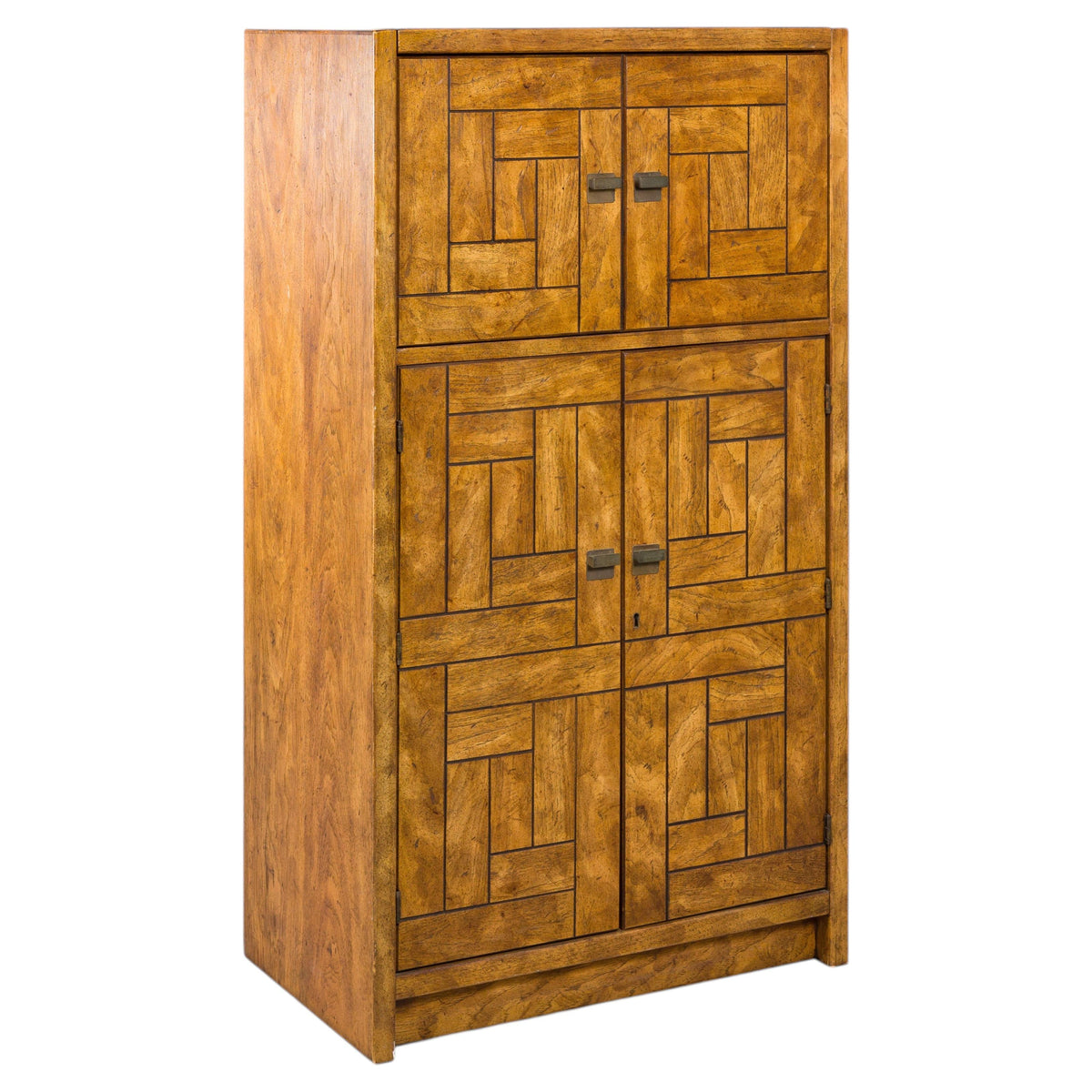 1970s American Drexel Woodbriar Pecan Dry Bar Cabinet, full object on a white background