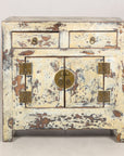 Front view of the compact cream lacquer Chinese side cabinet