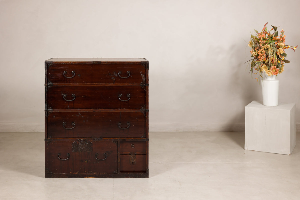 Meiji Japanese Isho-Tansu Chest with Iron Hardware, surface detail
