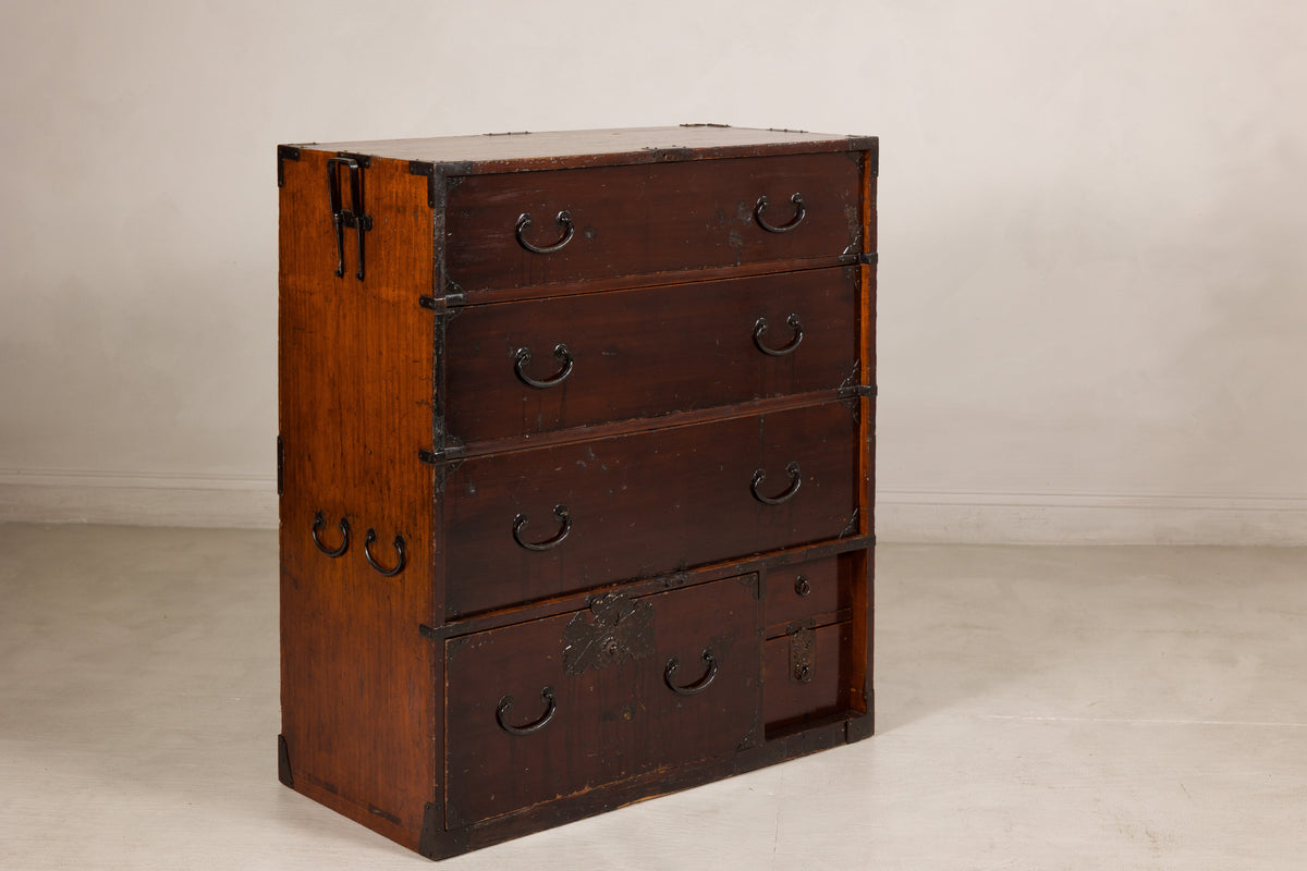 Meiji Japanese Isho-Tansu Chest with Iron Hardware, construction detail