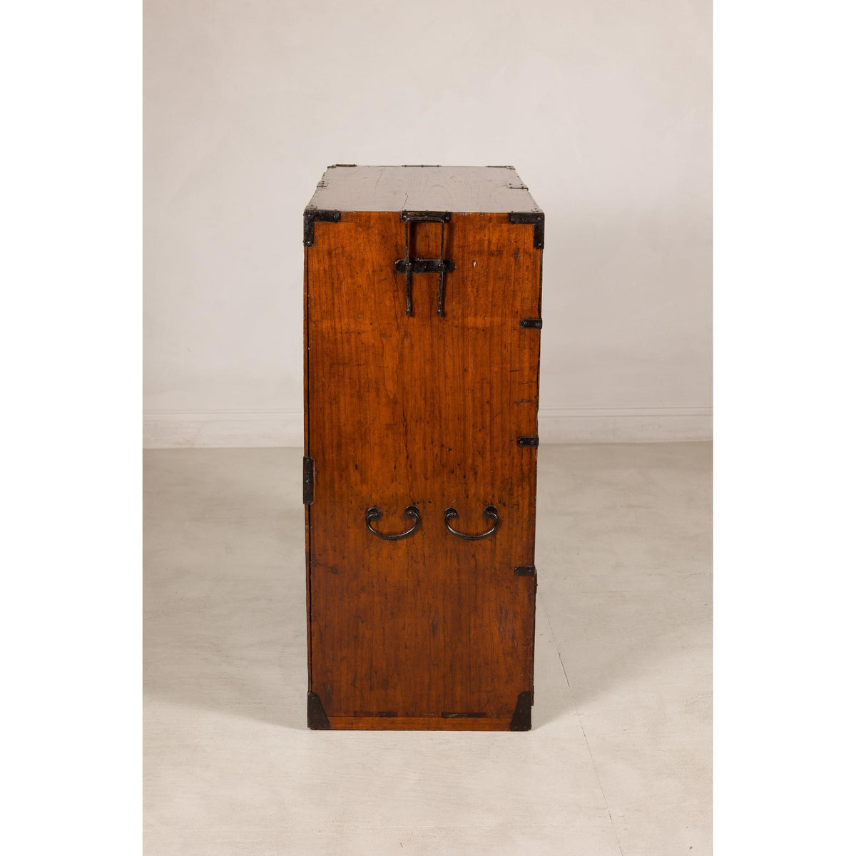 Meiji Japanese Isho-Tansu Chest with Iron Hardware, base detail
