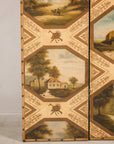 Vintage Chinese Three-Panel Painted Leather Screen, top detail