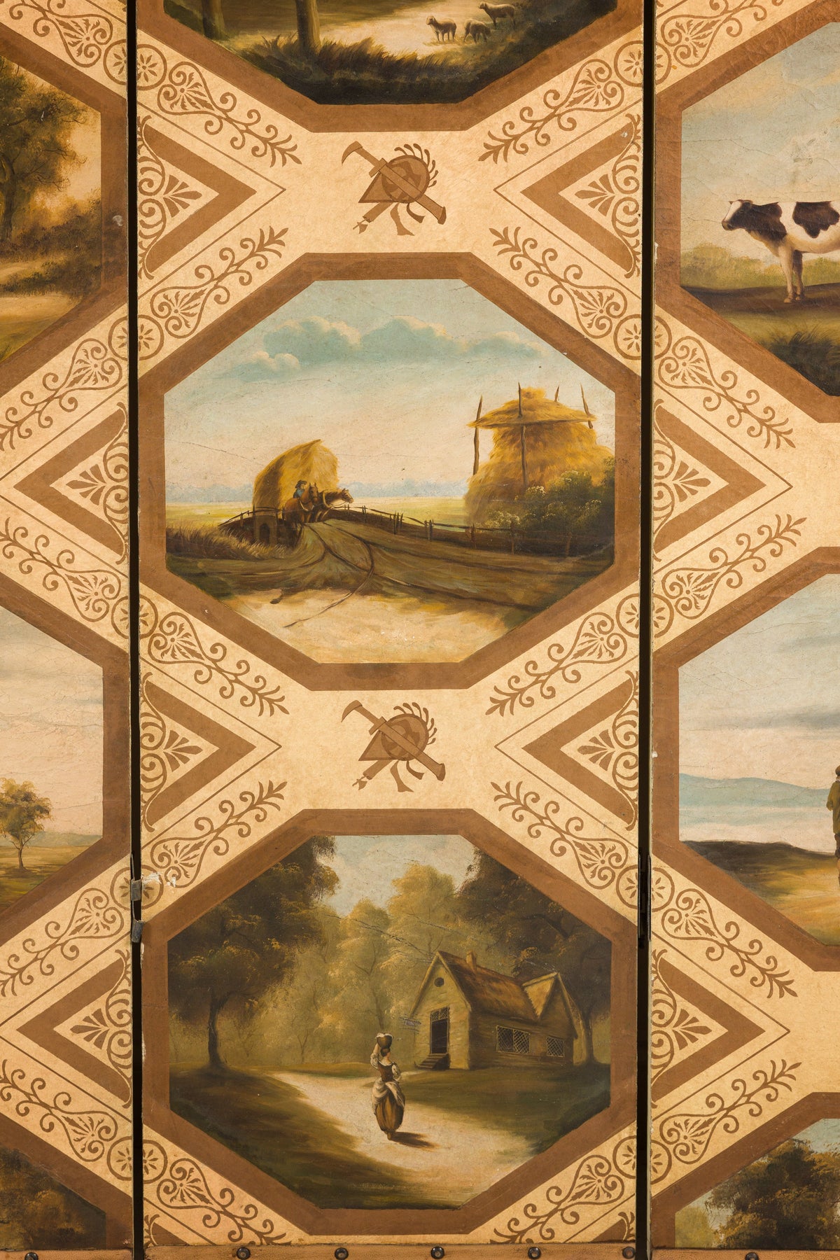 Vintage Chinese Three-Panel Painted Leather Screen, additional gallery view 11